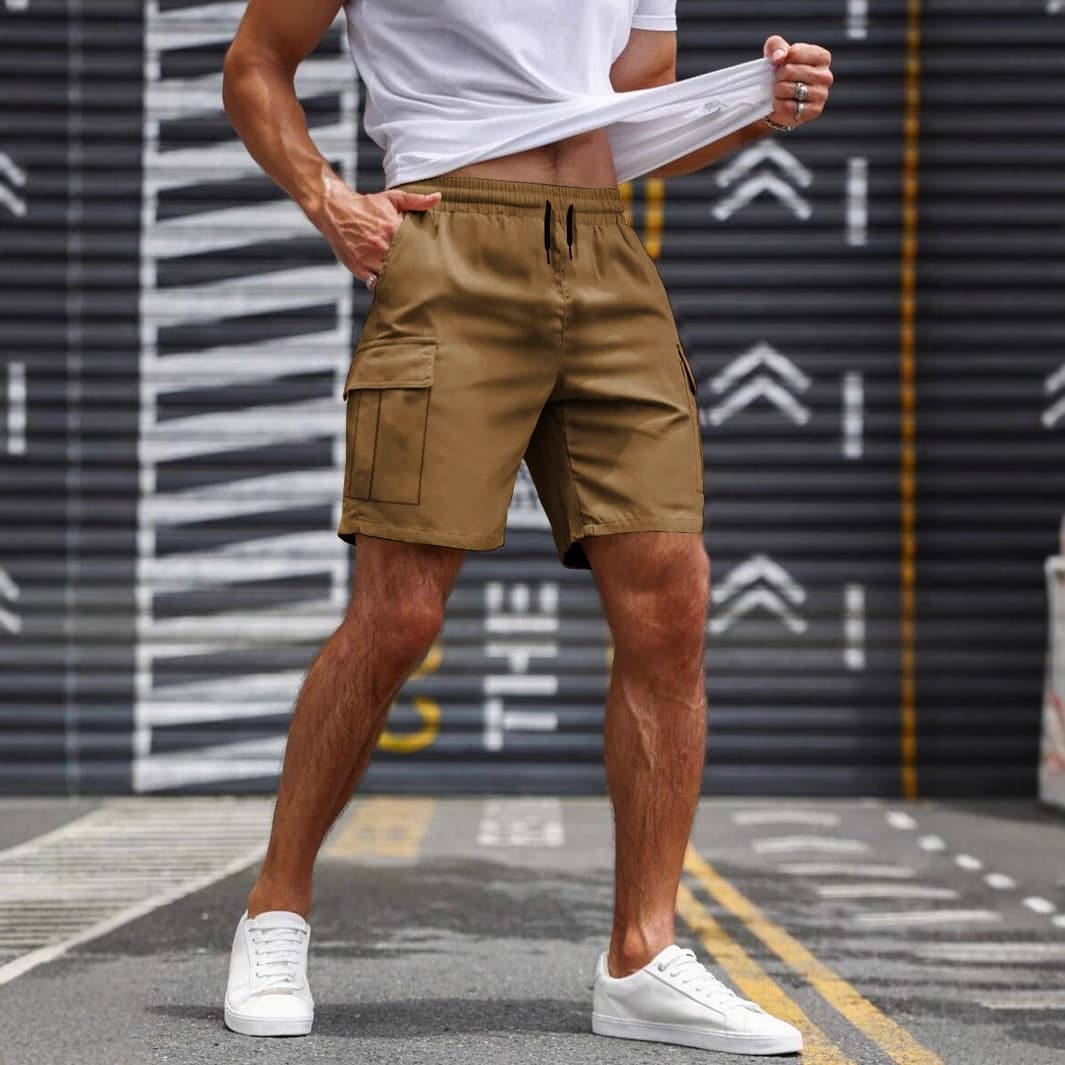 グレー パンツ カーゴポケット付き ゆったりハーフパンツ