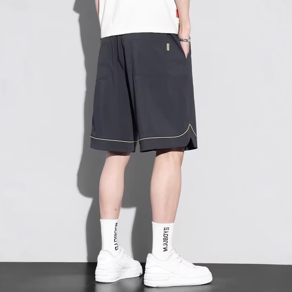 グレー パンツ ドローストリング リラックスハーフパンツ