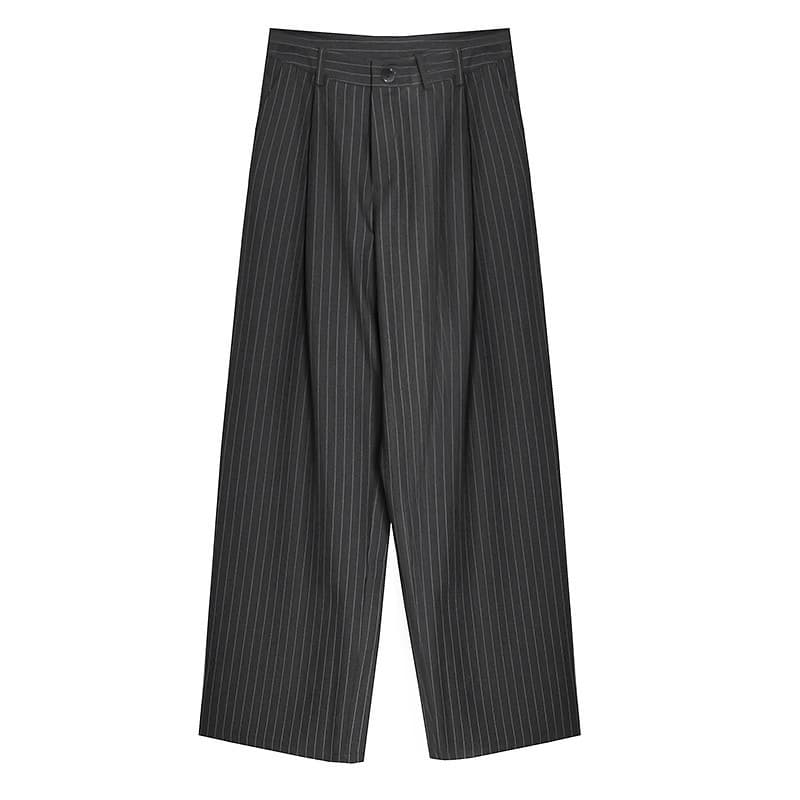 グレー パンツ ピンタックストライプ ワイドパンツ