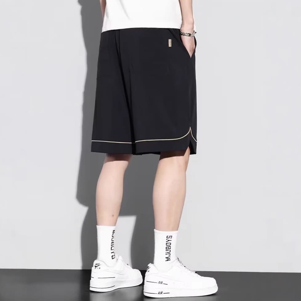 グレー パンツ ドローストリング リラックスハーフパンツ