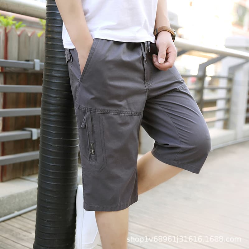 グレー パンツ カーゴポケット付きハーフパンツ